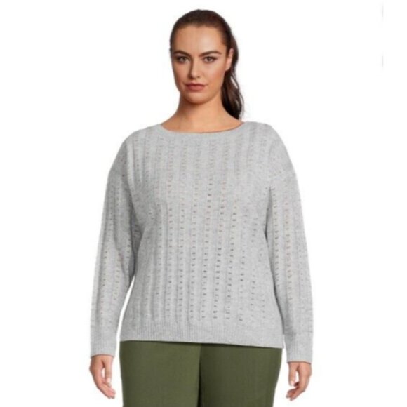 Terra & Sky Sweater Womens Size 2X 20W-22W Gray Knitted Boat Neck Cozy Warm - Picture 1 of 12